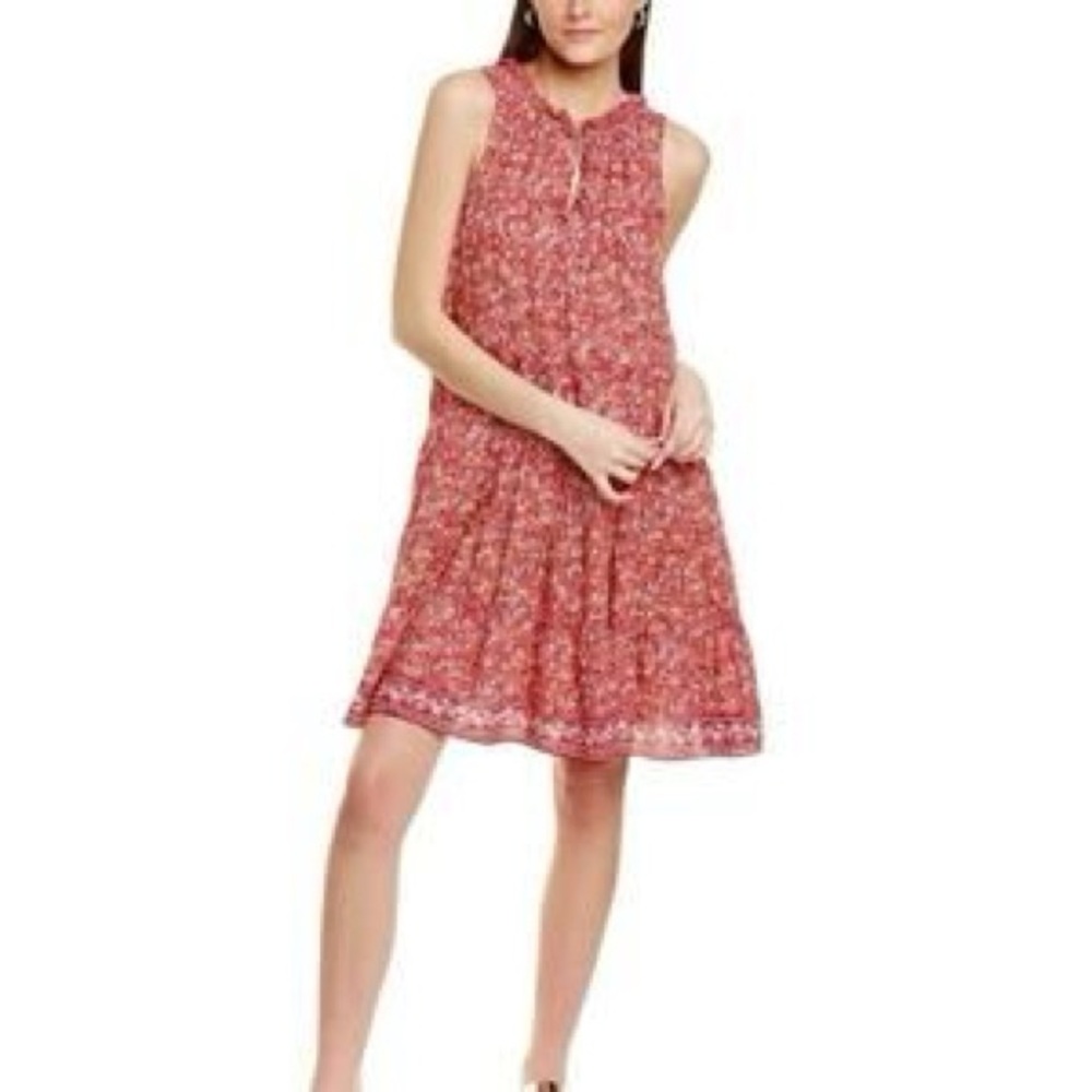 Max Studio Red Floral Print Sleeveless Tiered Dress Womens Size Small